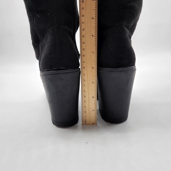 Aus 10 Black Thigh High Platform Faux Suede Boots - Picture 2 of 16
